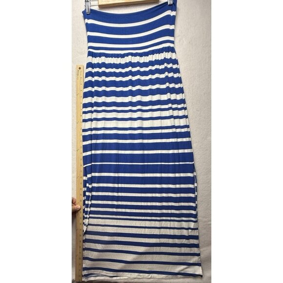 Athleta Skirt Women's S Blue White Stripe Fold Over Maxi Long Length Rayon Blend - Picture 7 of 8